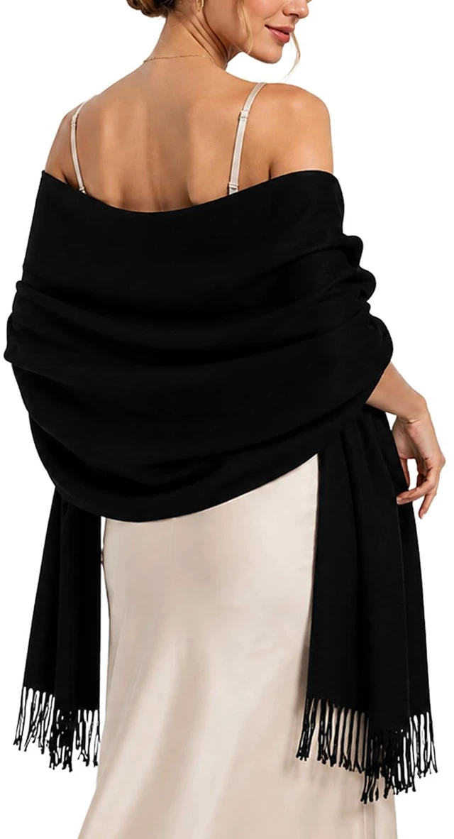 Main image of Women's Fringe Shawl Wrap Pashmina Scarf for Wedding Evening | Soft Lightweight Fabric with Elegant Drape, Comfortable Feel; Wedding, Bridesmaid, Party, Travel and Formal Wear