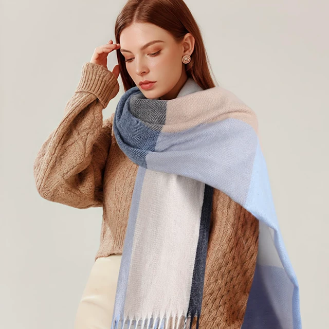 Alt view image 2 of 7 - Women's Winter Scarf, Plaid Blanket Scarf, Cozy Pashmina Shawl | Soft Cashmere-Feel Fabric, Classic Plaid Design, Long Length Wraps as Shawl or Blanket, Ideal for Cold Weather & Daily Wear