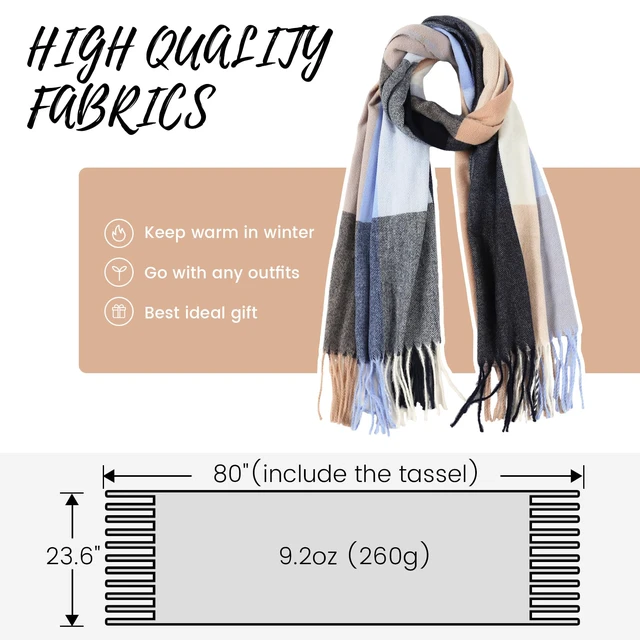 Alt view image 4 of 7 - Women's Winter Scarf, Plaid Blanket Scarf, Cozy Pashmina Shawl | Soft Cashmere-Feel Fabric, Classic Plaid Design, Long Length Wraps as Shawl or Blanket, Ideal for Cold Weather & Daily Wear
