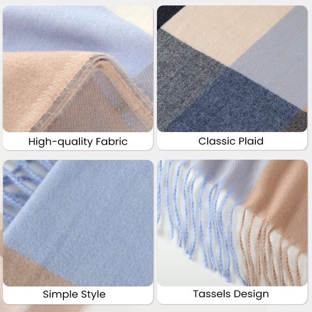 Alt view image 5 of 7 - Women's Winter Scarf, Plaid Blanket Scarf, Cozy Pashmina Shawl | Soft Cashmere-Feel Fabric, Classic Plaid Design, Long Length Wraps as Shawl or Blanket, Ideal for Cold Weather & Daily Wear