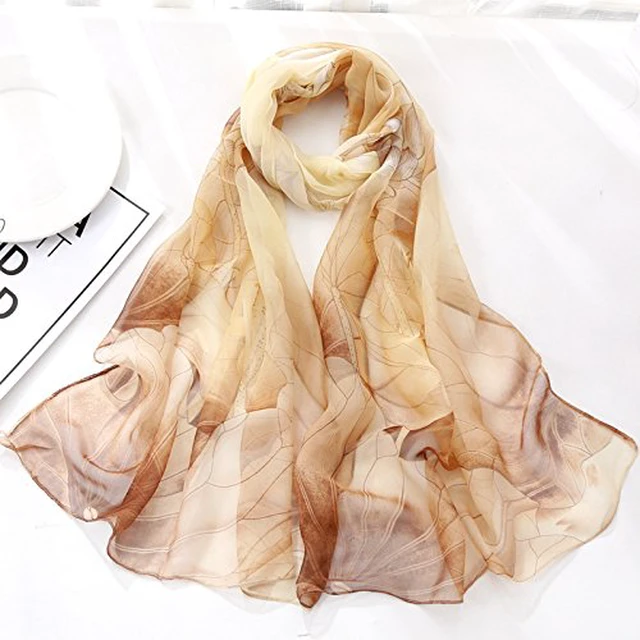 Alt view image 4 of 6 - Ladies/Women's Lightweight Floral Print/Solid Color mixture Shawl Scarf For Spring Summer season (Khaki Flower)