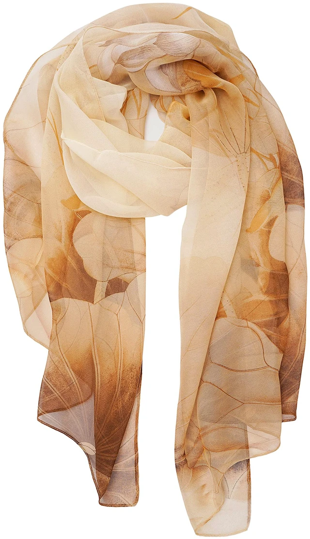 Main image of Ladies/Women's Lightweight Floral Print/Solid Color mixture Shawl Scarf For Spring Summer season (Khaki Flower)