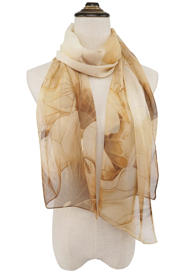 Alt view image 2 of 6 - Ladies/Women's Lightweight Floral Print/Solid Color mixture Shawl Scarf For Spring Summer season (Khaki Flower)