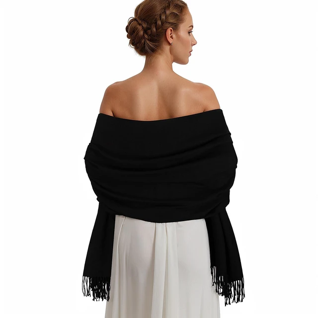 Main image of Pashmina Shawl Wraps for Women Black Large Winter Scarf Soft Shawls and Wraps for Evening Dresses Shawl for Wedding