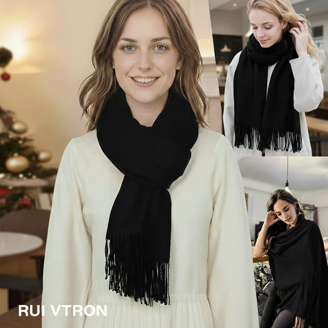 Alt view image 5 of 7 - Pashmina Shawl Wraps for Women Black Large Winter Scarf Soft Shawls and Wraps for Evening Dresses Shawl for Wedding
