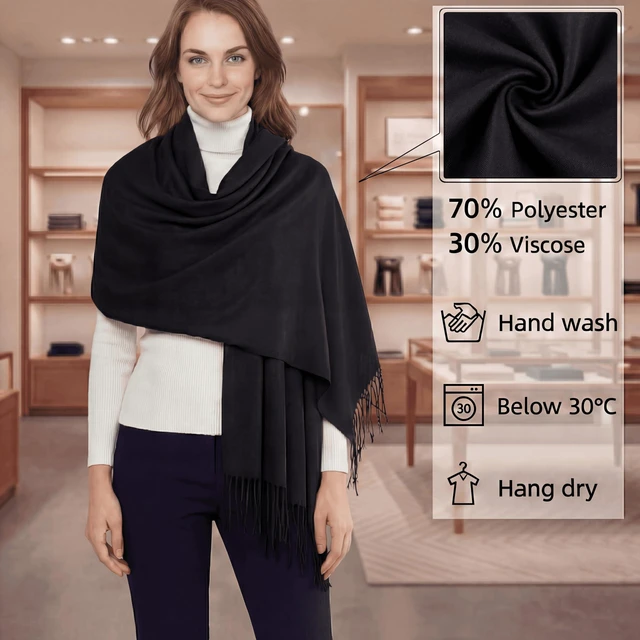 Alt view image 2 of 7 - Pashmina Shawl Wraps for Women Black Large Winter Scarf Soft Shawls and Wraps for Evening Dresses Shawl for Wedding