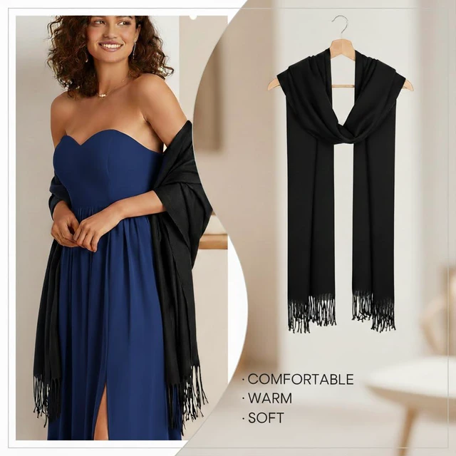 Alt view image 3 of 7 - Pashmina Shawl Wraps for Women Black Large Winter Scarf Soft Shawls and Wraps for Evening Dresses Shawl for Wedding