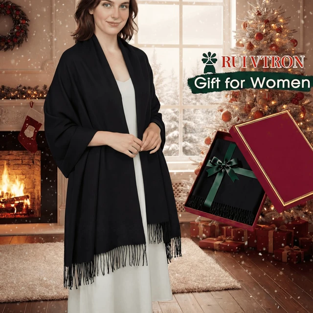 Alt view image 4 of 7 - Pashmina Shawl Wraps for Women Black Large Winter Scarf Soft Shawls and Wraps for Evening Dresses Shawl for Wedding