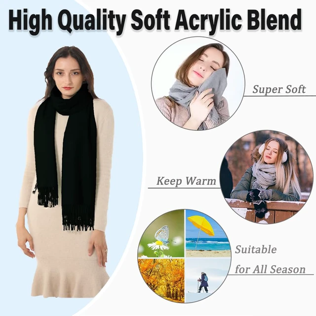 Alt view image 2 of 7 - Women's Scarf Pashmina Shawls and Wraps 79x28 Acrylic Blend Black | Formal Winter Warm Long Large Shawl for Evening Dress Wedding Bridal Bridesmaid Travel Birthday Christmas Mothers Day Gifts
