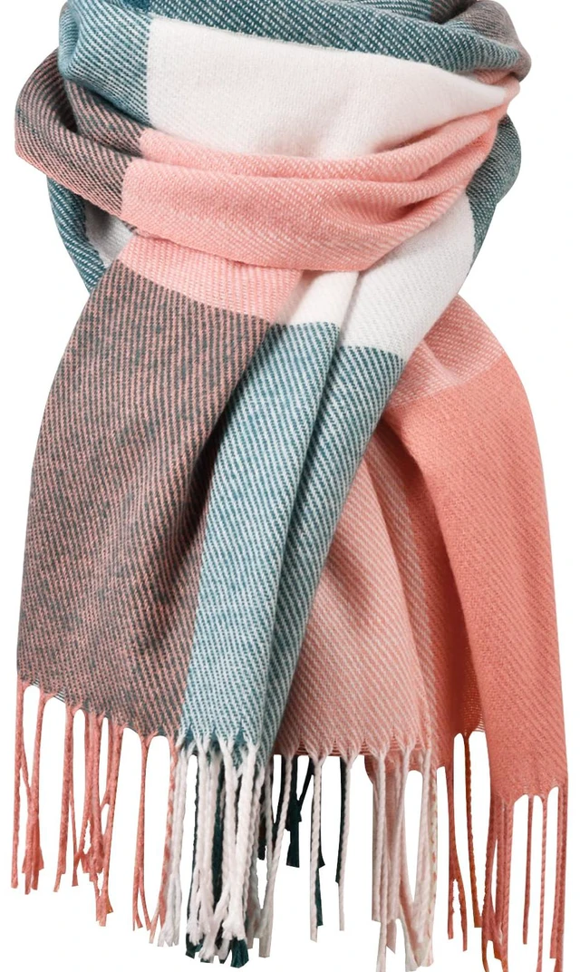 Main image of Womens Winter Scarf, Oversized Long Plaid Shawl Wrap Scarves | Soft Cashmere Feel, Warm Pashmina Shawl and Wrap, Fashion Plaid Pattern with Tassel, Oversized Fit, Ideal Fall Winter Gift
