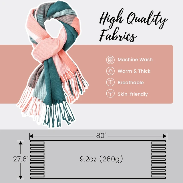Alt view image 3 of 7 - Womens Winter Scarf, Oversized Long Plaid Shawl Wrap Scarves | Soft Cashmere Feel, Warm Pashmina Shawl and Wrap, Fashion Plaid Pattern with Tassel, Oversized Fit, Ideal Fall Winter Gift