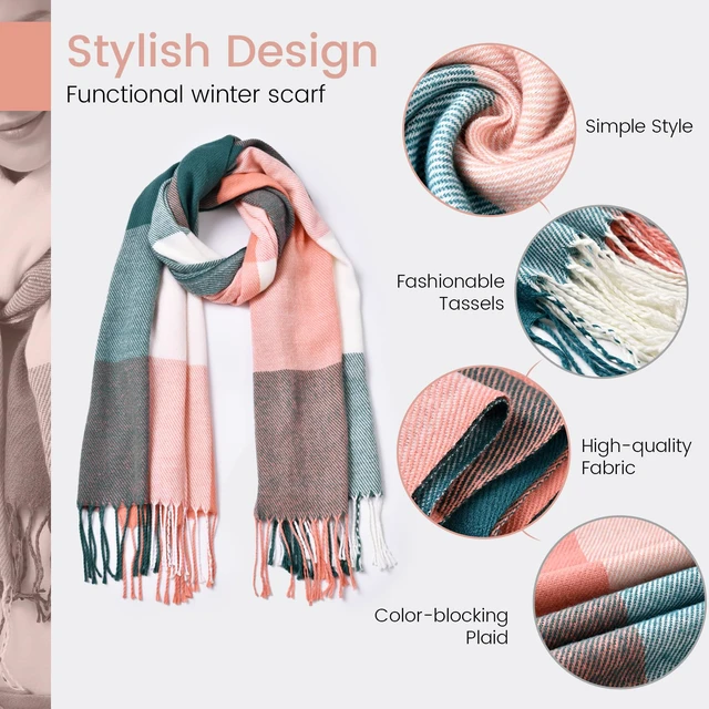 Alt view image 4 of 7 - Womens Winter Scarf, Oversized Long Plaid Shawl Wrap Scarves | Soft Cashmere Feel, Warm Pashmina Shawl and Wrap, Fashion Plaid Pattern with Tassel, Oversized Fit, Ideal Fall Winter Gift