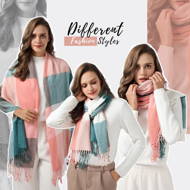 Alt view image 7 of 7 - Womens Winter Scarf, Oversized Long Plaid Shawl Wrap Scarves | Soft Cashmere Feel, Warm Pashmina Shawl and Wrap, Fashion Plaid Pattern with Tassel, Oversized Fit, Ideal Fall Winter Gift