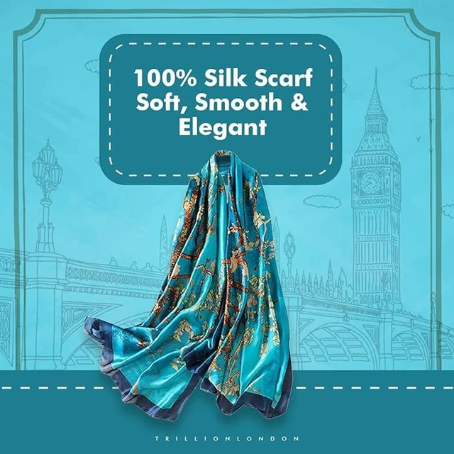 Alt view image 3 of 7 - London® Long Silk Scarf for Women, Neck Scarves, Lightweight Shawl | 70x35 Inches Large Wrap, Soft & Lightweight, Smooth Finish, Perfect for Spring, Summer, Autumn & Layering in Winter