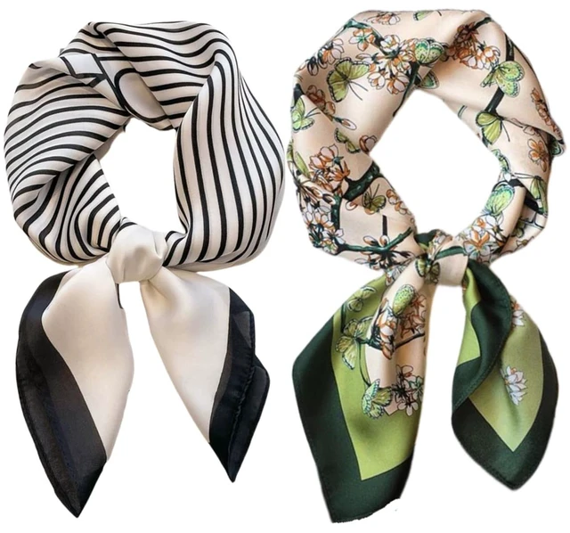 Main image of Silk Feeling Bandana Scarf for Women Head Hair Neck Satin Scarves Wraps 27.5" Handbag Accessories Western Scarves (03 Stripe/Green)