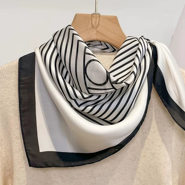 Alt view image 5 of 6 - Silk Feeling Bandana Scarf for Women Head Hair Neck Satin Scarves Wraps 27.5" Handbag Accessories Western Scarves (03 Stripe/Green)