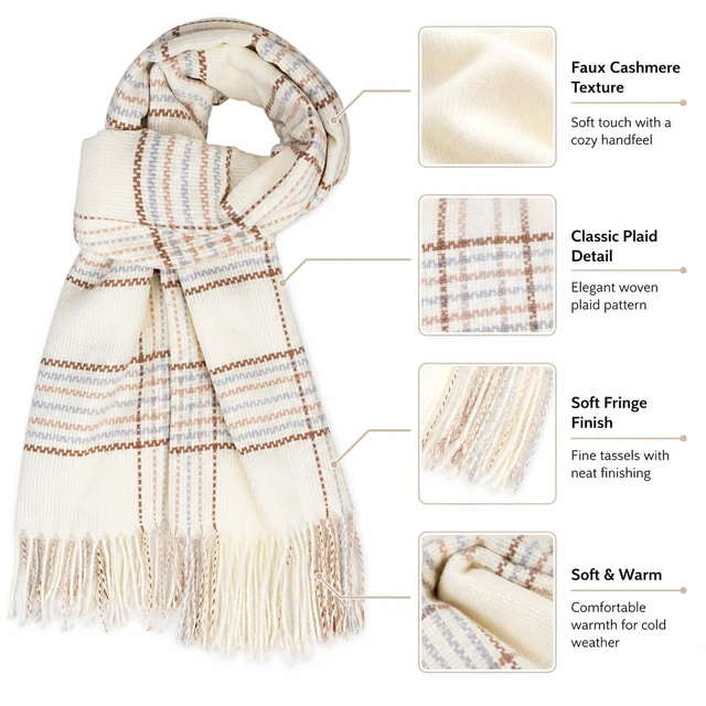 Alt view image 3 of 7 - Winter Plaid Scarf for Womens Oversized Soft Shawl Wrap with Tassel | Soft Cozy Fabric,Fall Winter Women Warm Chunky Shawl Wraps, Fashion Tartan Pattern, 78*27 in Oversized Fit