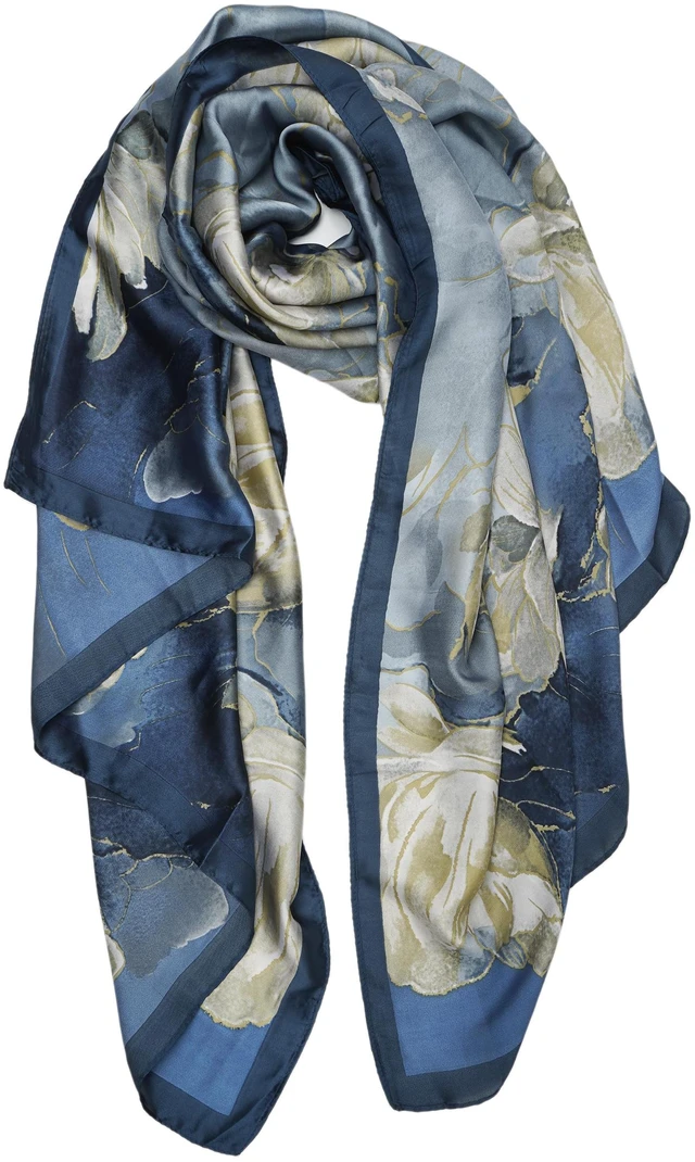 Main image of Large Mulberry Silk Feeling Long Stain Scarf Lightweight Sunscreen Shawls Wraps for Women (03 Blue/Oil Paingting Flower)