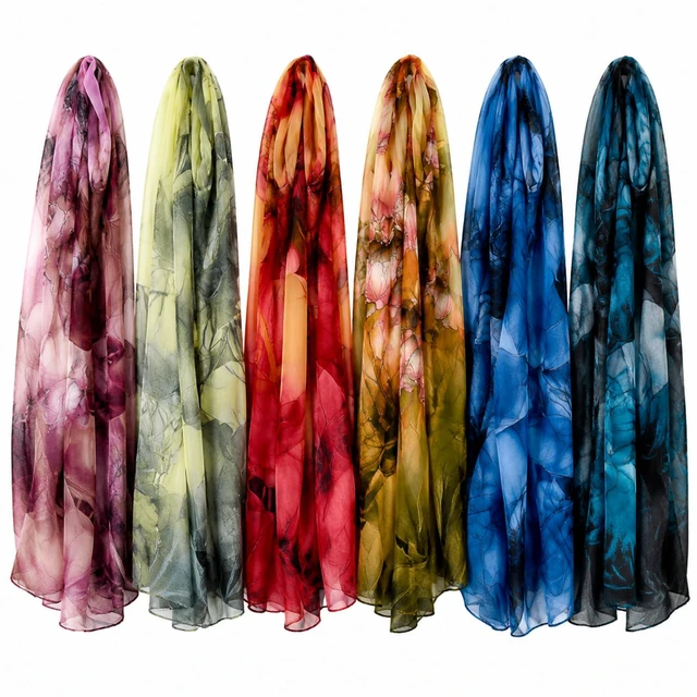 Main image of 6 Pcs Scarves for Women Lightweight Long Shawl Wraps | Floral Prints Scarf, Chiffon Fashion Scarves, Summer Beach Sunscreen Shawl, Breathable Thin Elegant Neck Wrap for Outdoors