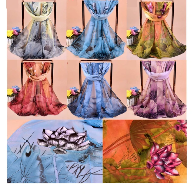 Alt view image 4 of 7 - 6 Pcs Scarves for Women Lightweight Long Shawl Wraps | Floral Prints Scarf, Chiffon Fashion Scarves, Summer Beach Sunscreen Shawl, Breathable Thin Elegant Neck Wrap for Outdoors