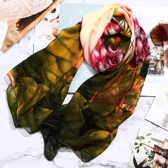 Alt view image 6 of 7 - 6 Pcs Scarves for Women Lightweight Long Shawl Wraps | Floral Prints Scarf, Chiffon Fashion Scarves, Summer Beach Sunscreen Shawl, Breathable Thin Elegant Neck Wrap for Outdoors