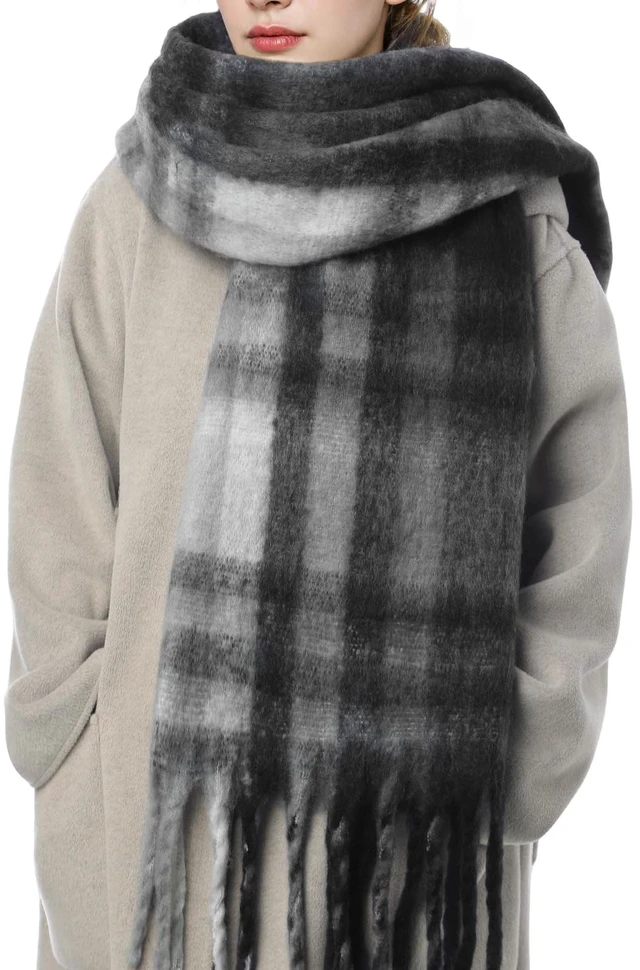 Main image of Scarf for Women - Thick Oversized Checked Tassel Women's Mohair Winter Scarf, Large Scarves for Women Winter Wrap Shawl Cold Weather Ladies Gifts