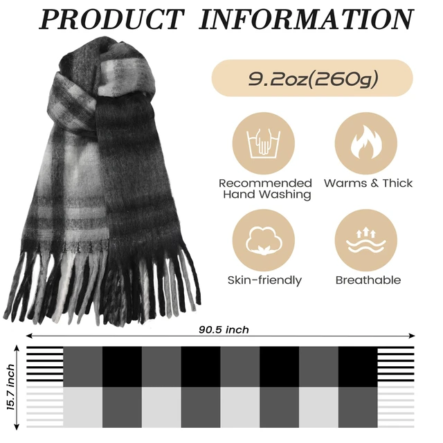 Alt view image 2 of 7 - Scarf for Women - Thick Oversized Checked Tassel Women's Mohair Winter Scarf, Large Scarves for Women Winter Wrap Shawl Cold Weather Ladies Gifts