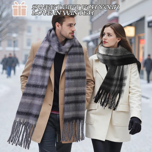 Alt view image 6 of 7 - Scarf for Women - Thick Oversized Checked Tassel Women's Mohair Winter Scarf, Large Scarves for Women Winter Wrap Shawl Cold Weather Ladies Gifts