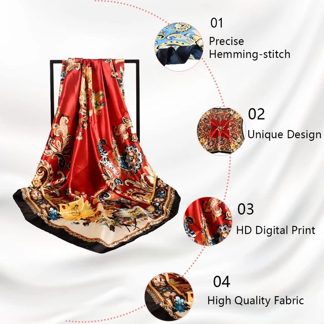 Alt view image 5 of 7 - 4Pcs Silk Head Scarves for Women Satin Hair Scarf 35Large Square Bandana Silk Like Neck Scarf Shawl Sleeping Headscarf(Red/Blue/White/Beige)