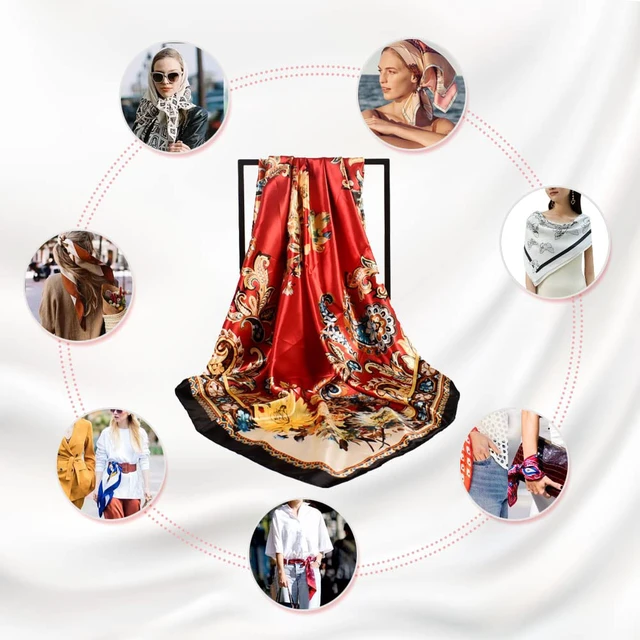 Alt view image 6 of 7 - 4Pcs Silk Head Scarves for Women Satin Hair Scarf 35Large Square Bandana Silk Like Neck Scarf Shawl Sleeping Headscarf(Red/Blue/White/Beige)