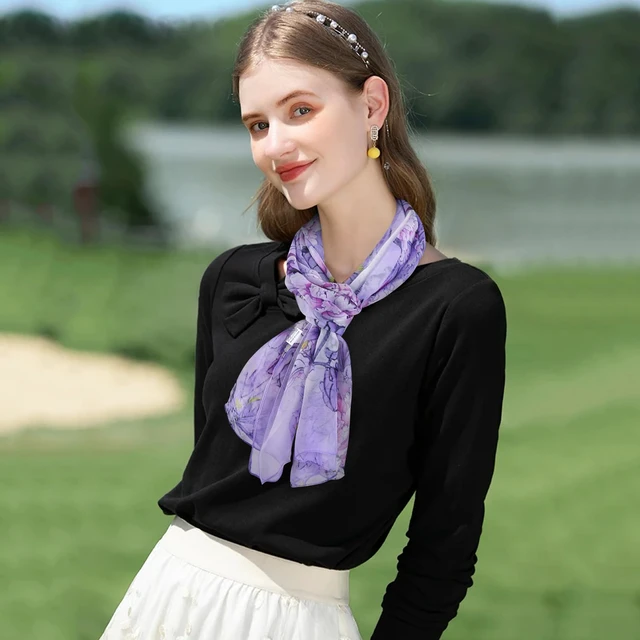 Alt view image 3 of 7 - Purple Floral Scarf for Women Lightweight Lavender Chiffon Scarves