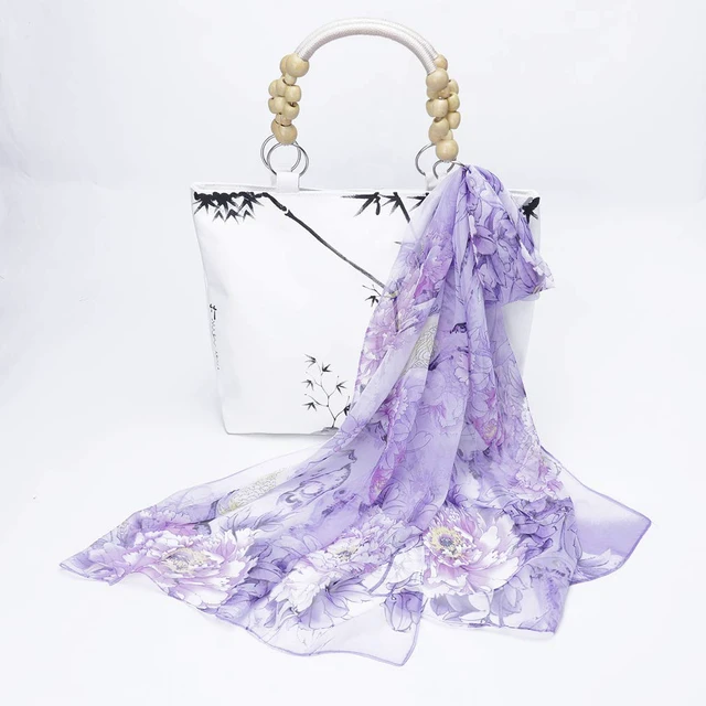 Alt view image 4 of 7 - Purple Floral Scarf for Women Lightweight Lavender Chiffon Scarves