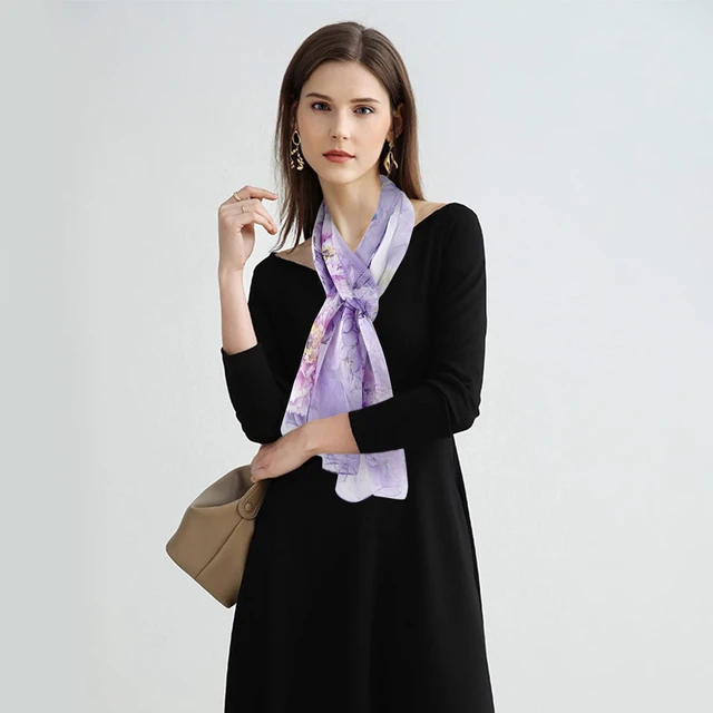 Alt view image 7 of 7 - Purple Floral Scarf for Women Lightweight Lavender Chiffon Scarves
