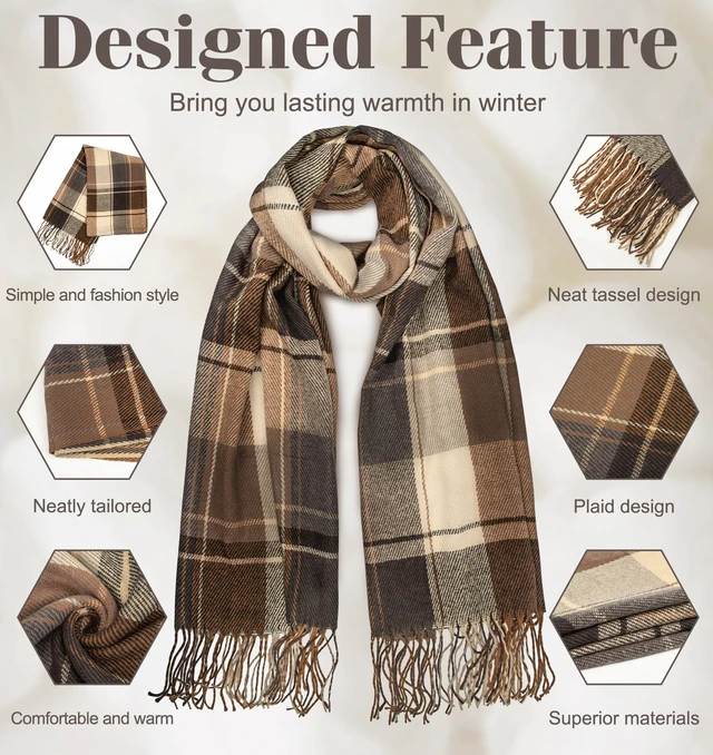 Alt view image 2 of 6 - Winter Scarf for Women Long Plaid Scarves Ladies Gifts | Warm Cashmere-Like Softness, Chic Plaid Design, Versatile Wrap Shawl, Oversized Blanket Scarf, Ideal Fall Winter Gift