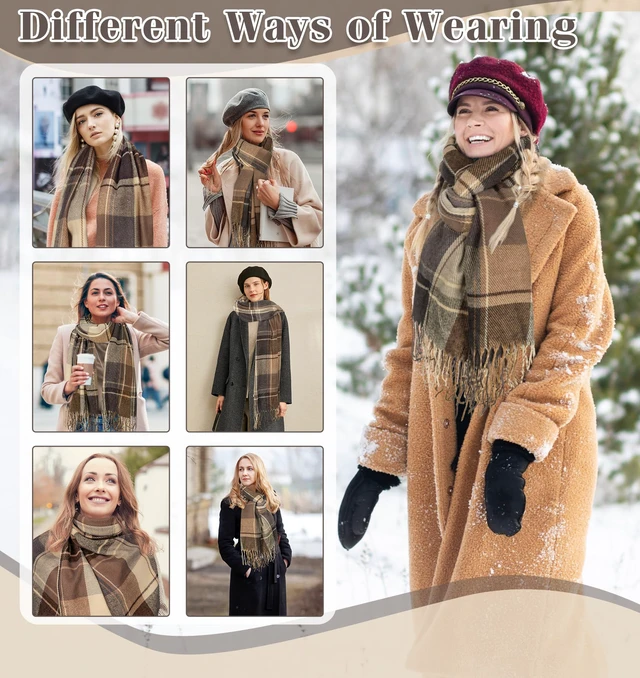 Alt view image 5 of 6 - Winter Scarf for Women Long Plaid Scarves Ladies Gifts | Warm Cashmere-Like Softness, Chic Plaid Design, Versatile Wrap Shawl, Oversized Blanket Scarf, Ideal Fall Winter Gift