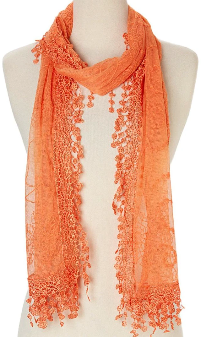 Main image of Women's lightweight Feminine Lace teardrop fringe Vintage Mesh Crochet Tassel Scarf for Women