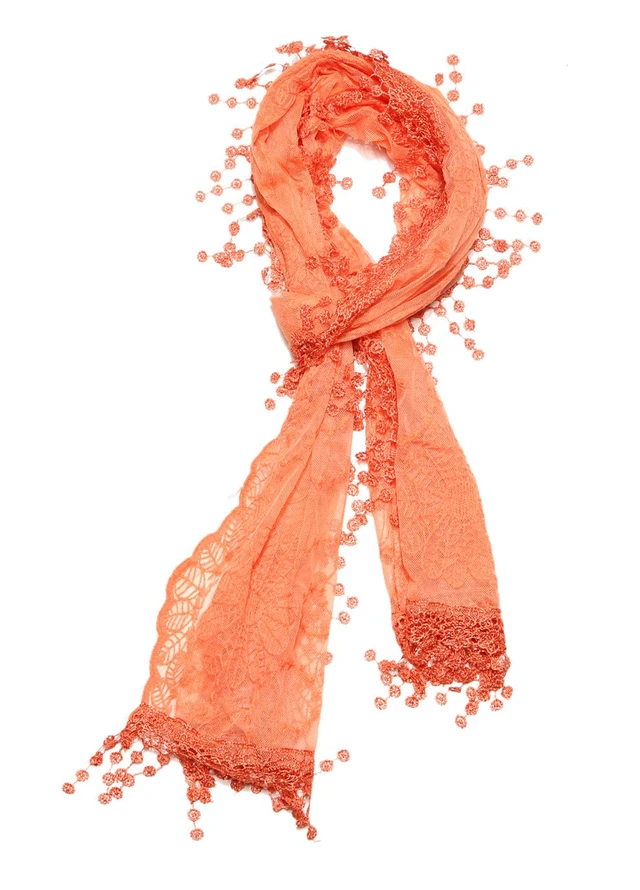 Alt view image 2 of 5 - Women's lightweight Feminine Lace teardrop fringe Vintage Mesh Crochet Tassel Scarf for Women
