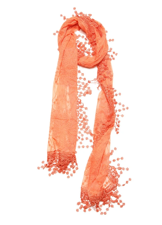 Alt view image 3 of 5 - Women's lightweight Feminine Lace teardrop fringe Vintage Mesh Crochet Tassel Scarf for Women