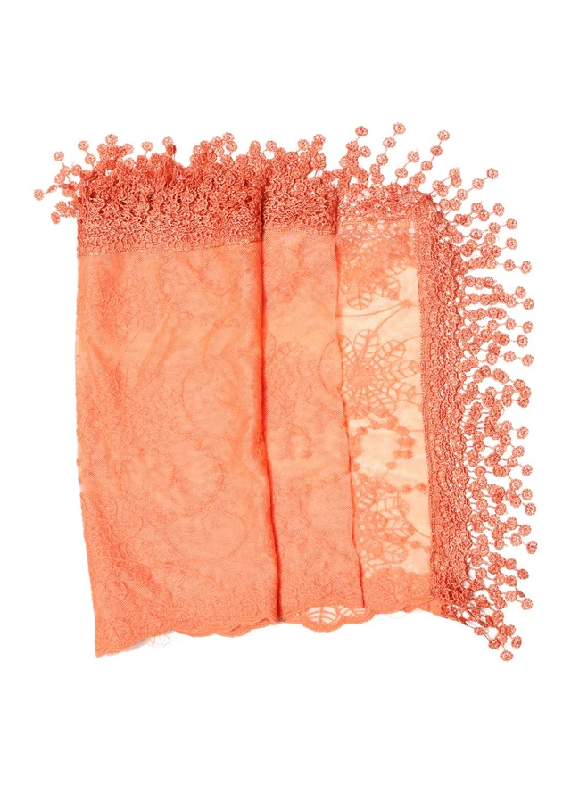 Alt view image 5 of 5 - Women's lightweight Feminine Lace teardrop fringe Vintage Mesh Crochet Tassel Scarf for Women