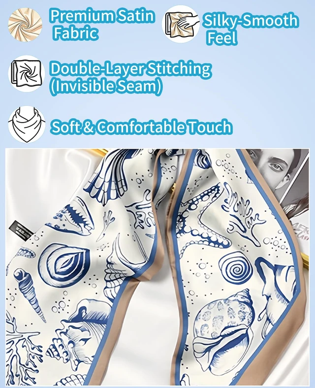 Alt view image 2 of 6 - Fashion Scarf for Women - 58" Long Skinny Scarf Lightweight, Luxurious Silk Feeling for Neck, Hair, Purse & Belt Accessory (Cream Ocean Life)