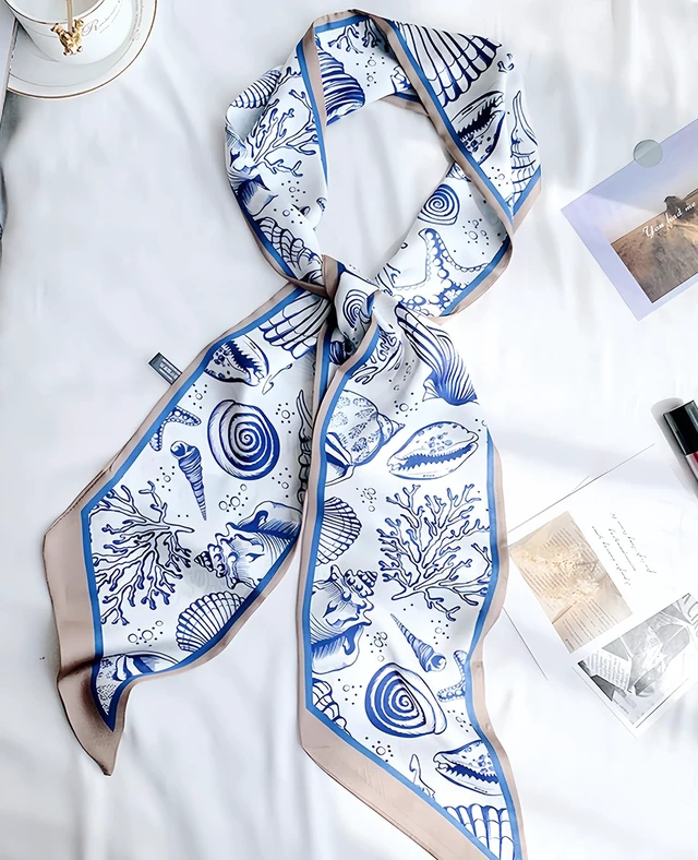 Alt view image 5 of 6 - Fashion Scarf for Women - 58" Long Skinny Scarf Lightweight, Luxurious Silk Feeling for Neck, Hair, Purse & Belt Accessory (Cream Ocean Life)