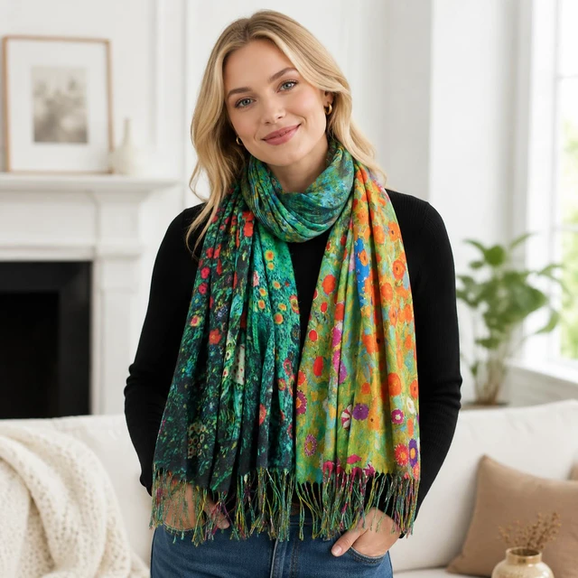 Alt view image 2 of 4 - Soft Cashmere Feel Scarf For Women Winter Warm Scarves Large Shawl Wrap Monet Van Gogh Art Print (R09)