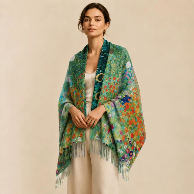 Alt view image 3 of 4 - Soft Cashmere Feel Scarf For Women Winter Warm Scarves Large Shawl Wrap Monet Van Gogh Art Print (R09)