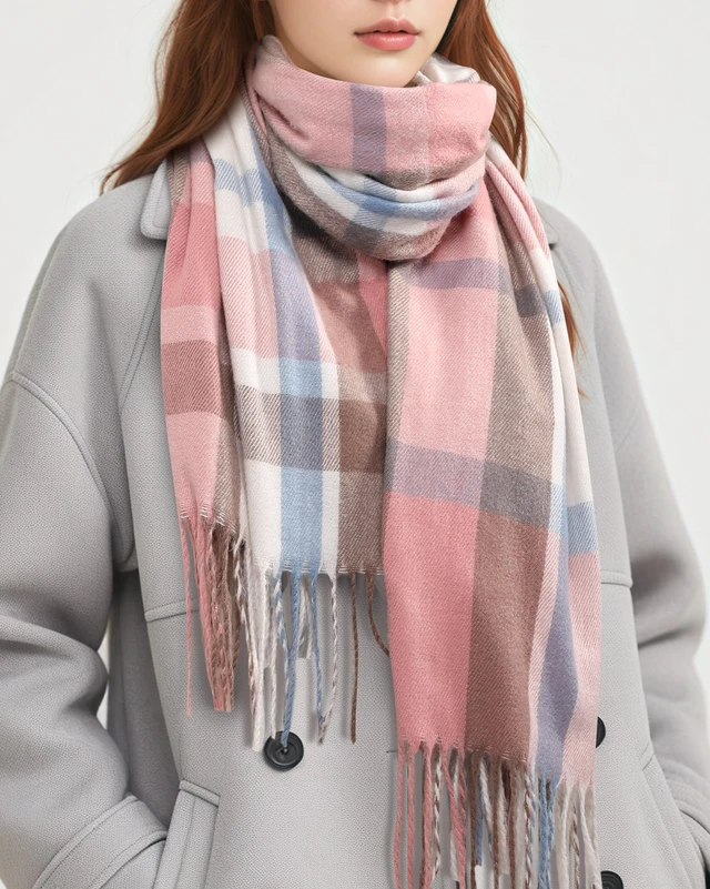 Alt view image 2 of 7 - Winter Scarfs for Women, Womens Scarf Fashion Scarf Plaid for Winter | 79" x 28", Long Blanket, Soft & Durable Scarf for Women Winter with Classic Plaid, Pink