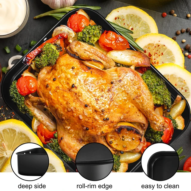 Alt view image 3 of 7 - Lasagna Pan Deep, Baking Pan for Oven, 16x12x3 Inch Baking Dishes for Oven, Roasting Pan Brownie Pan with Handles, Rectangle Cake Pans Sets for Baking, Deep Baking Pan, Nonstick Bakeware Set