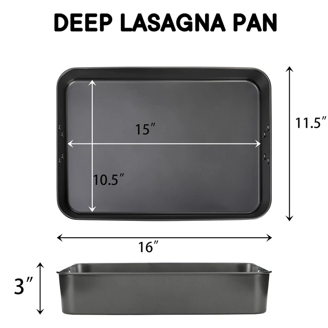 Alt view image 2 of 7 - Lasagna Pan 3 Inch Deep, 16 x 11.5 Inch Large Baking Pan Casserole Dishes for Oven, Non-Stick Baking Dishes Roasting Pan Brownies Pan for Thanksgiving, Christmas, Housewarming Gifts - Dishwasher Safe