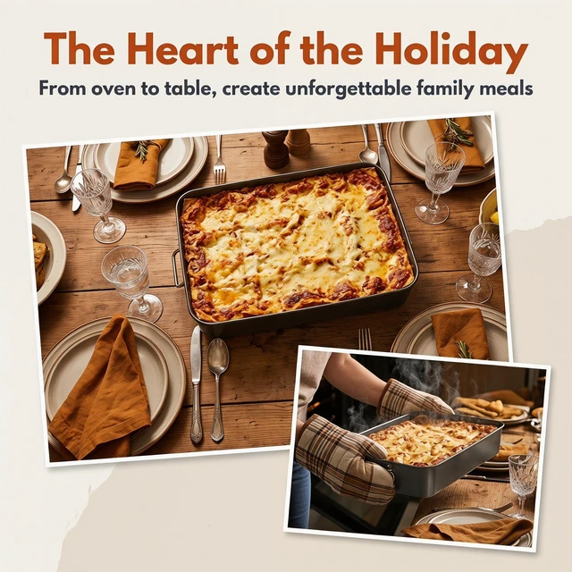 Alt view image 6 of 7 - Lasagna Pan 3 Inch Deep, 16 x 11.5 Inch Large Baking Pan Casserole Dishes for Oven, Non-Stick Baking Dishes Roasting Pan Brownies Pan for Thanksgiving, Christmas, Housewarming Gifts - Dishwasher Safe