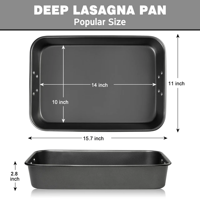 Alt view image 2 of 7 - Lasagna Pan with Handles, 15x10x3 Inch Bakeware for Oven, Nonstick Rectangular Roasting Pan, Deep Baking Dish for Cake and Brownie, Heavy Duty