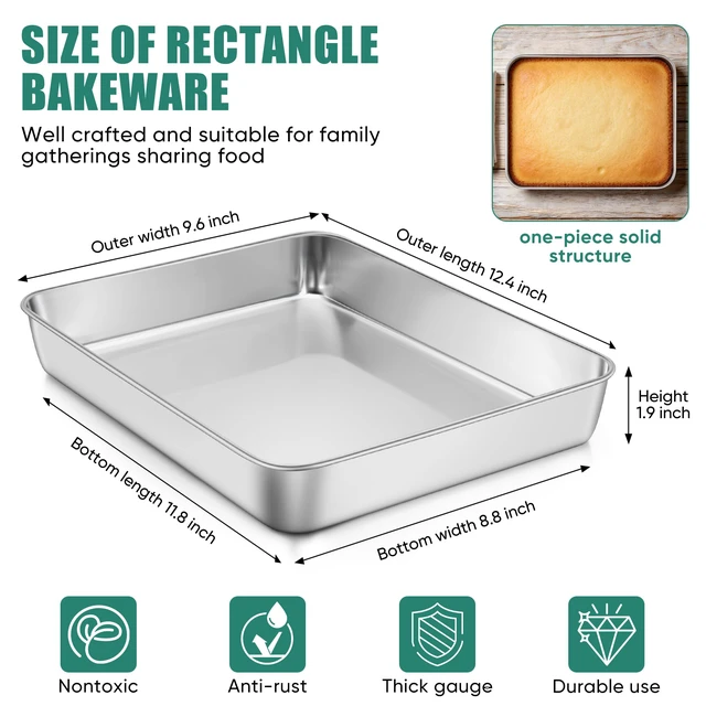 Alt view image 2 of 7 - Lasagna Pan, Stainless Steel Rectangular Cake Baking Pan, 12x9¾x2" | Metal Bakeware Oven Tray Sheet Cake Pan for Brownie Casserole, No-Toxic & Heavy Duty, Rust-Resistance & Dishwasher Safe