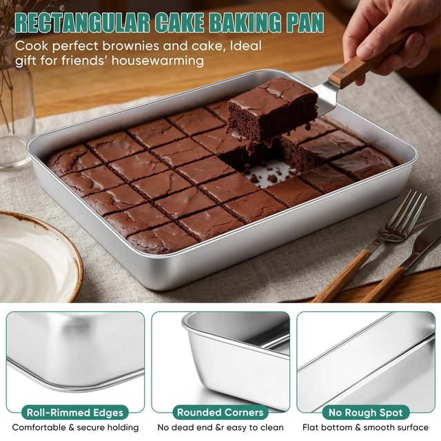 Alt view image 4 of 7 - Lasagna Pan, Stainless Steel Rectangular Cake Baking Pan, 12x9¾x2" | Metal Bakeware Oven Tray Sheet Cake Pan for Brownie Casserole, No-Toxic & Heavy Duty, Rust-Resistance & Dishwasher Safe